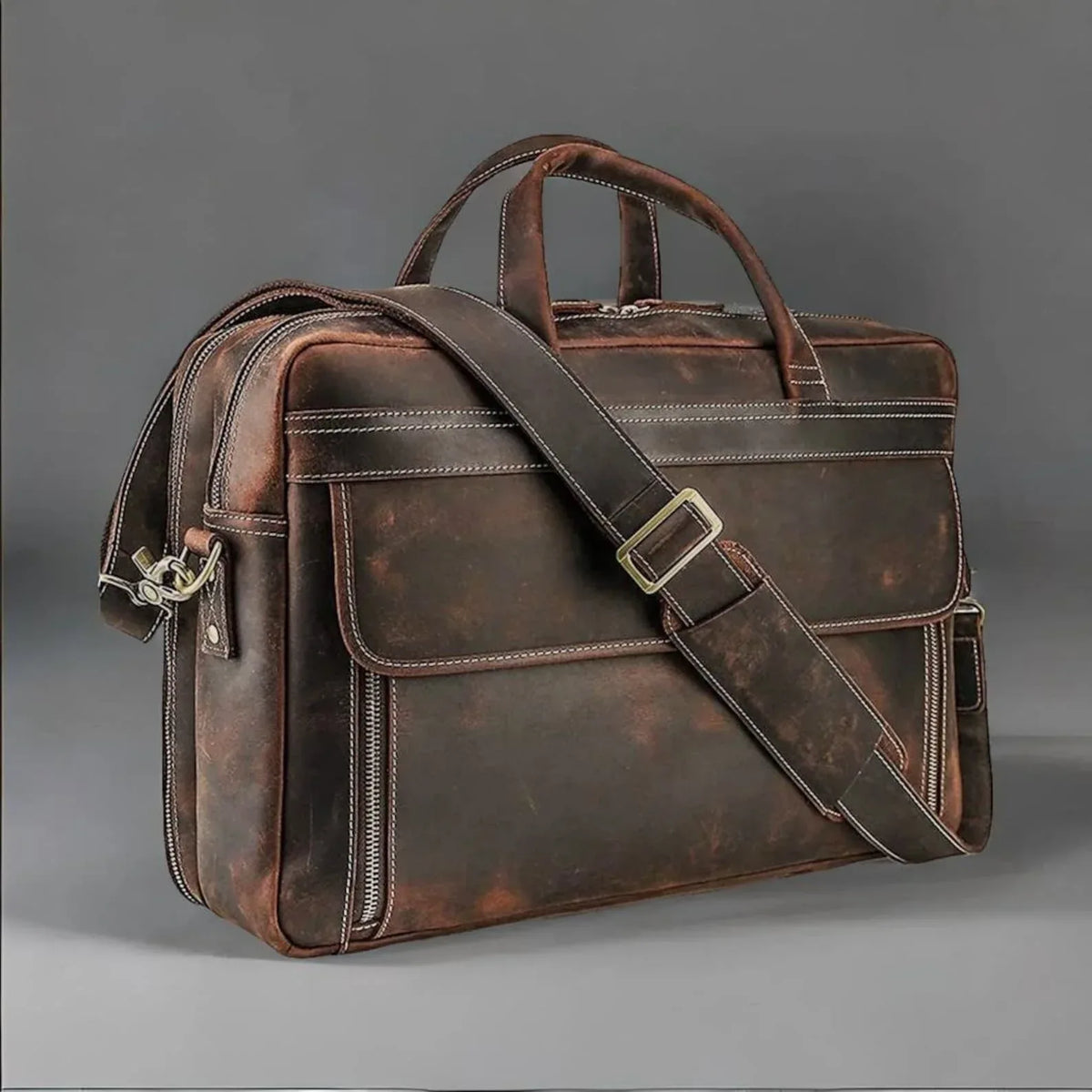 Distressed Cowhide Leather Briefcase Office Bag
