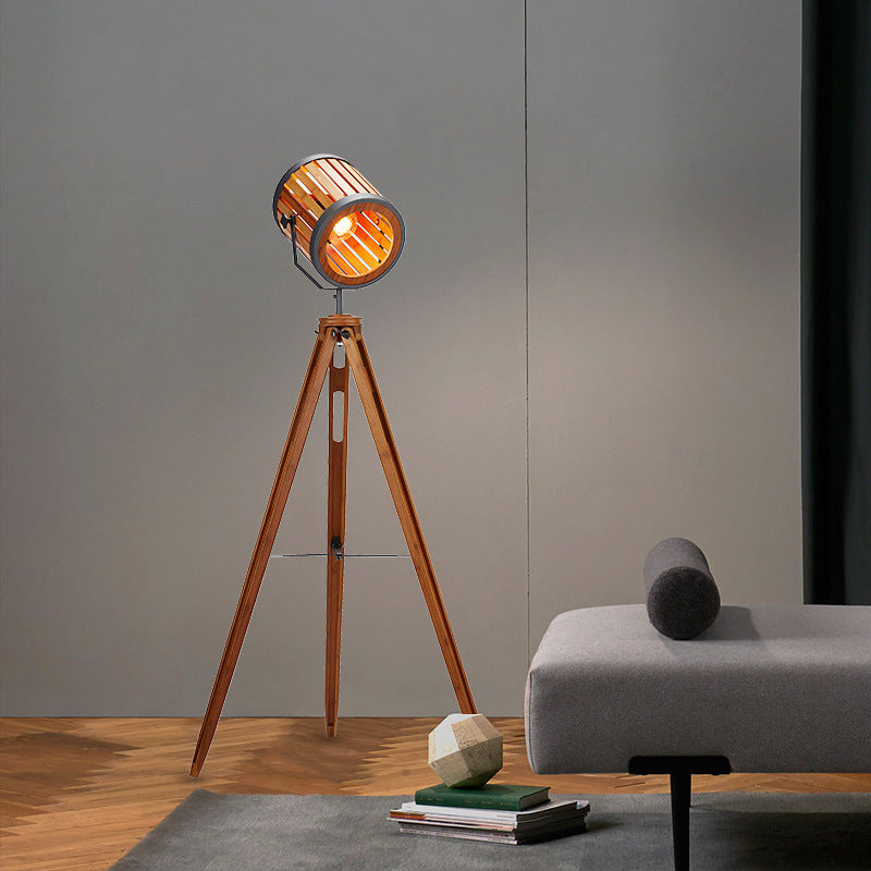 Vintage Bamboo Tripod Floor Lamp Handwoven Spotlight