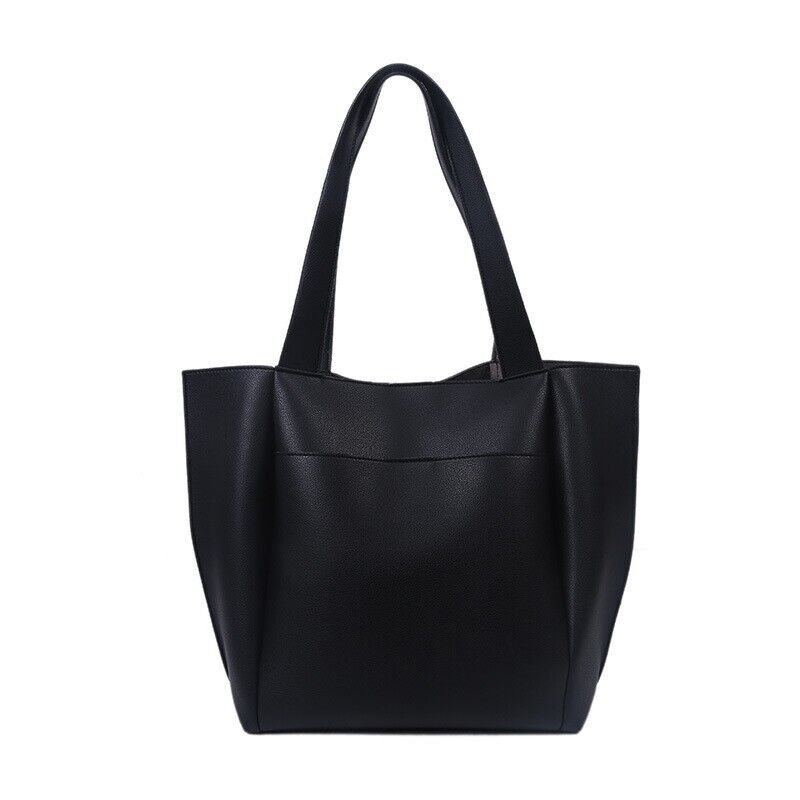 Versatile genuine black leather tote bag