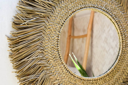 Woven natural seagrass raffia wall mirror