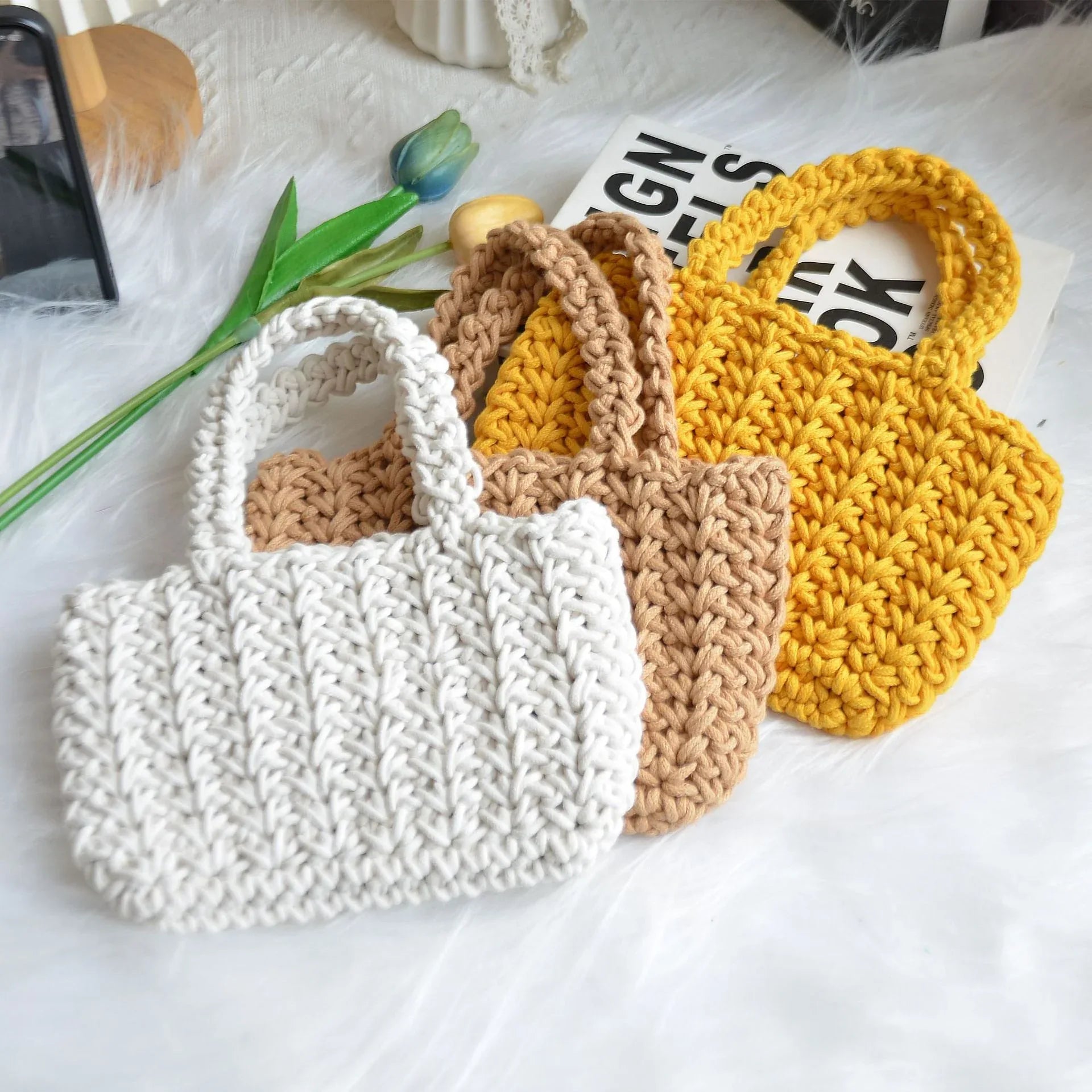 Yarn Crochet Mini Purse Small Cotton Crochet Summer Bag Random