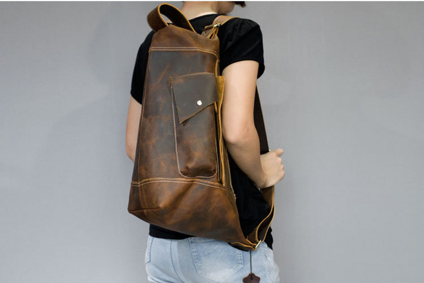 Brown Real Leather Backpack Bag Sling Style