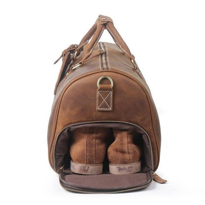 Brown Leather Duffle Bag With Shoe Compartment