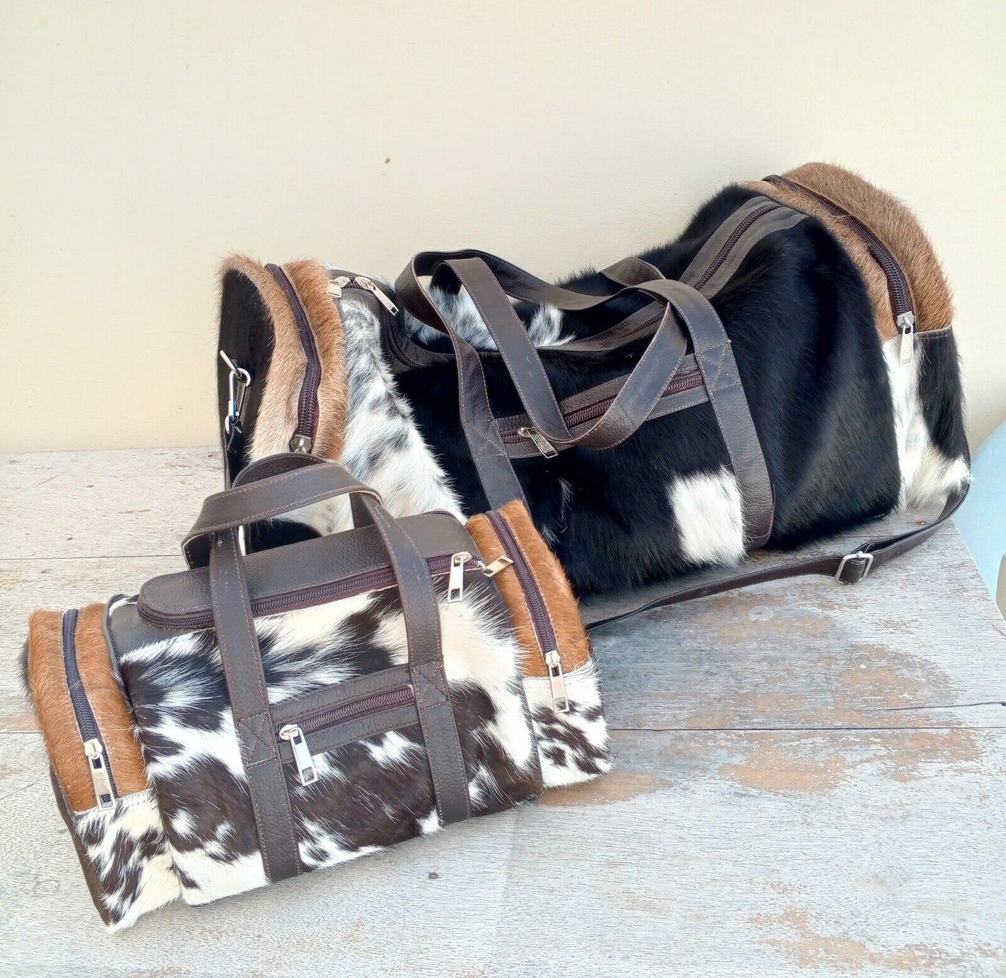 Tricolor Cow Skin Duffle Bag