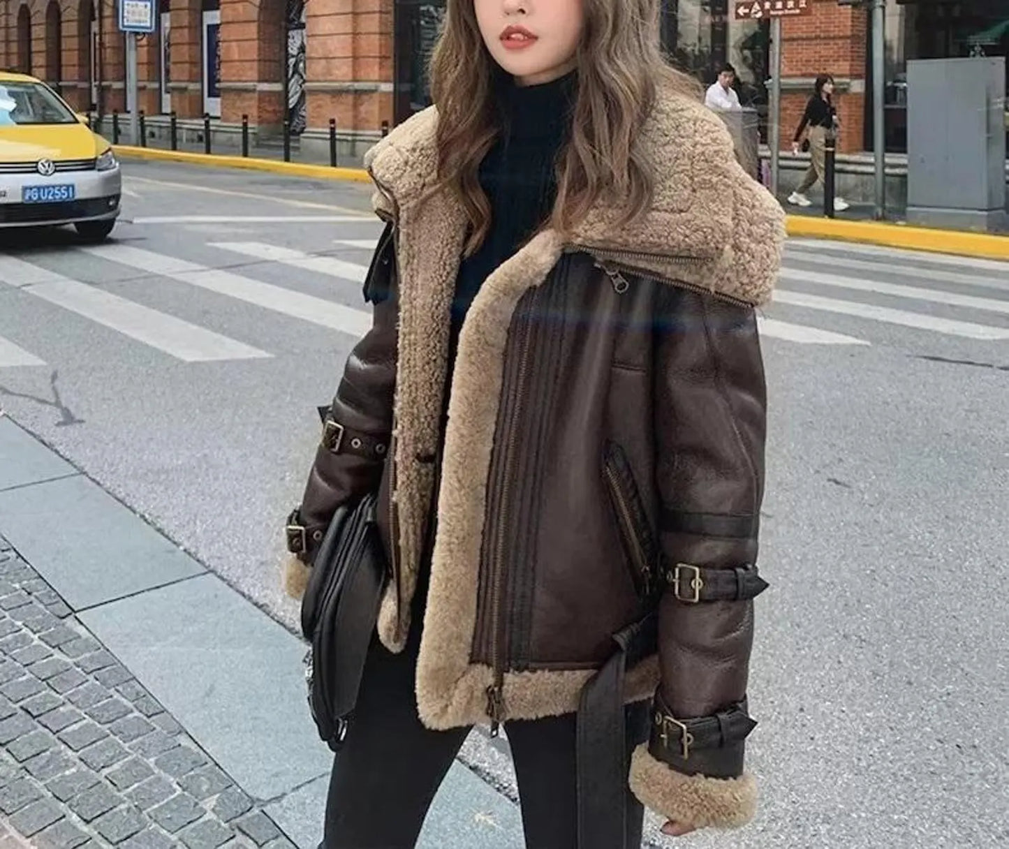 Women's Lambskin Leather Aviator Bomber Jacket