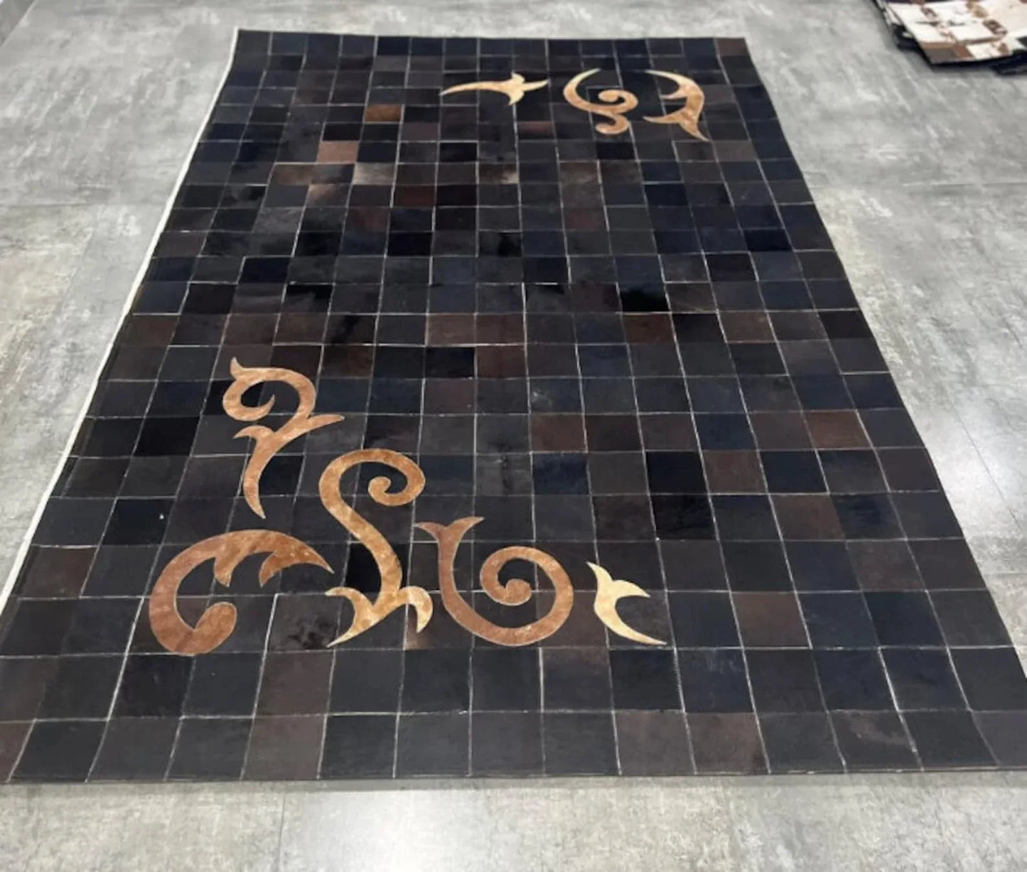 Genuine Cowhide And Leather Patchwork Rug