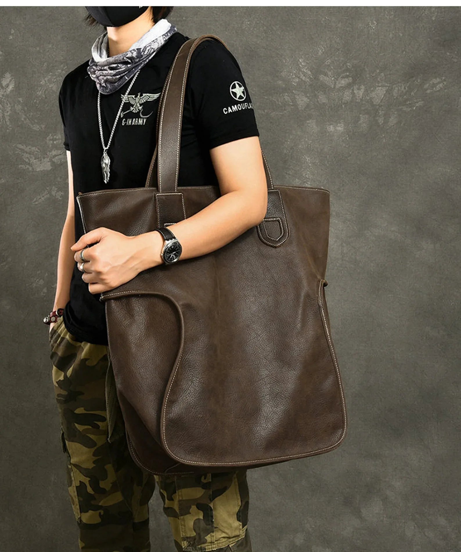 Extra Large Leather Tote Work and Travel Bag - Main Image