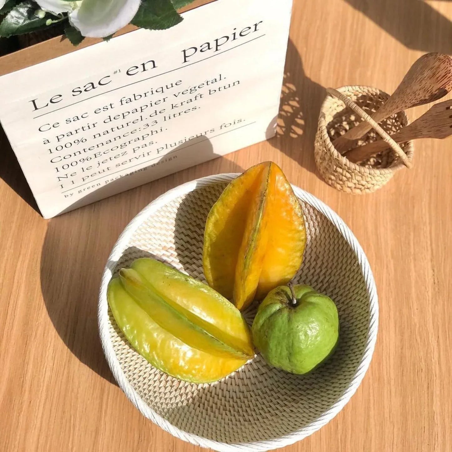 Whitewash Handwoven Rattan Fruit Bowl