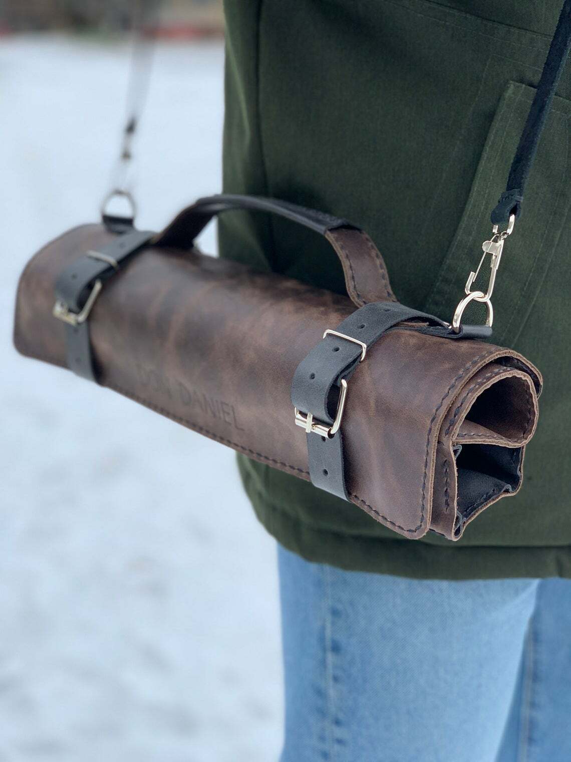 Handmade Dark Leather Chef Artist knife Roll