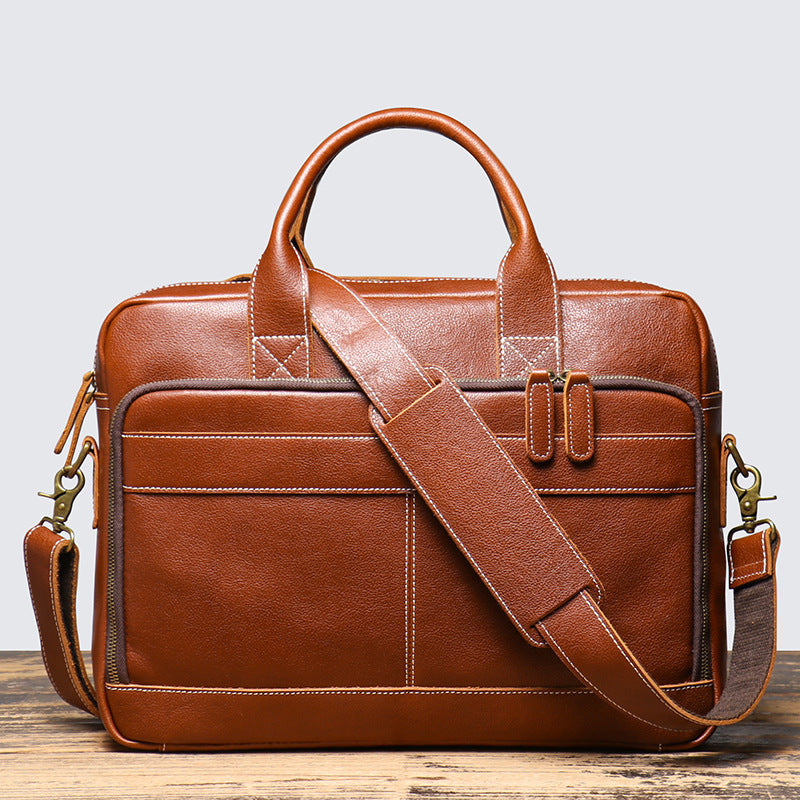 Leather Travel Office Bag with Trolley Strap