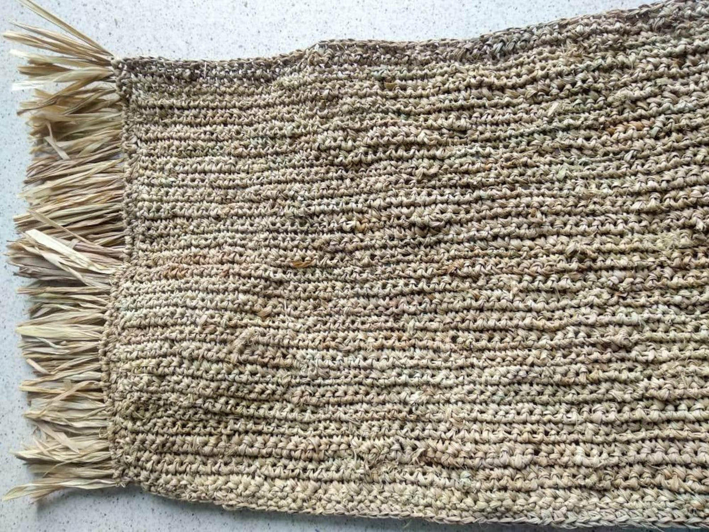 Raffia Table Runner Handmade Crochet Boho Fringe Decor