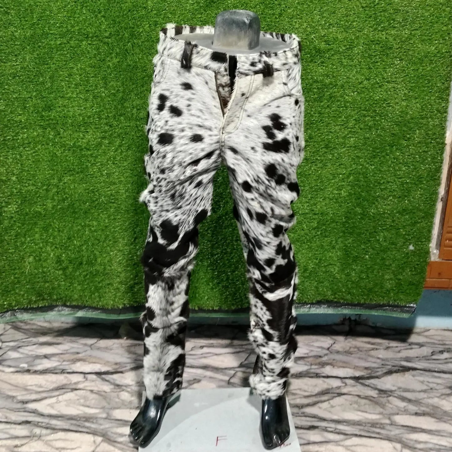 Tricolor Hair-On Cowhide Pants Men Women
