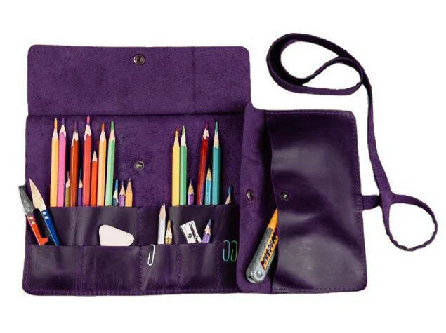 Genuine leather pencil case roll