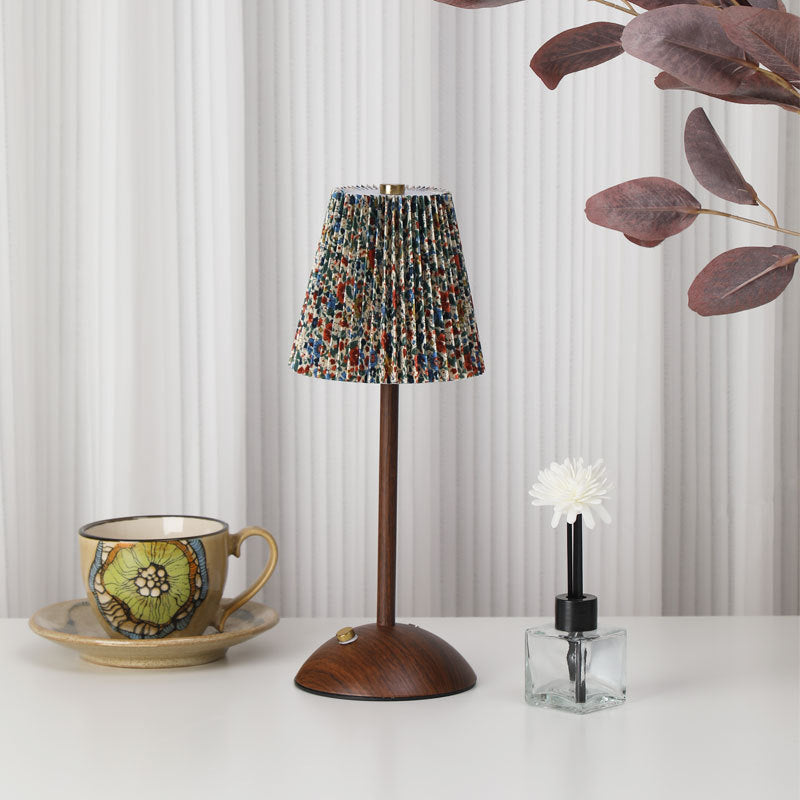 Rechargeable Retro Floral Table Lamp Walnut Base