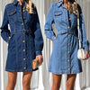 Women’s Denim Dress Long Sleeve Button Belted Jean Dress