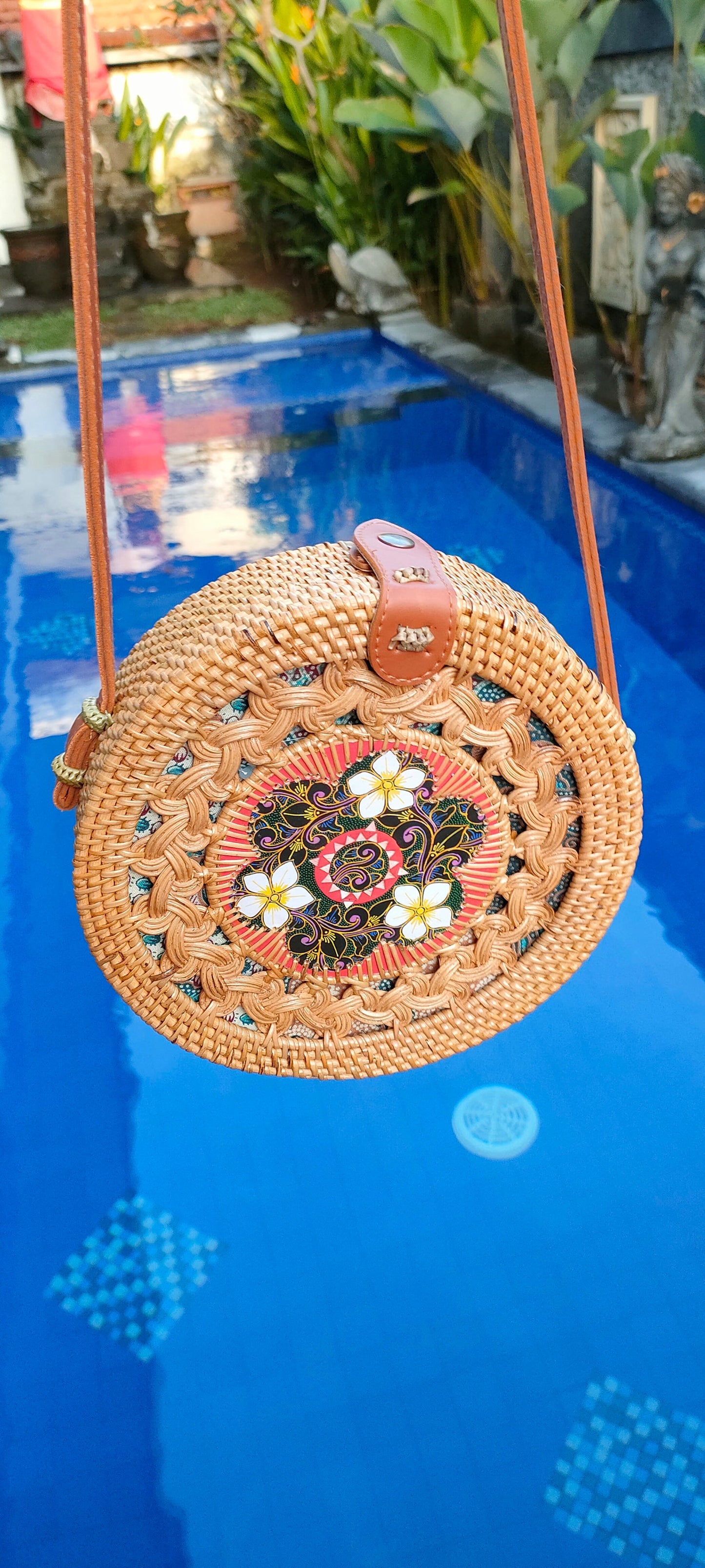 Round Rattan Crossbody Bag