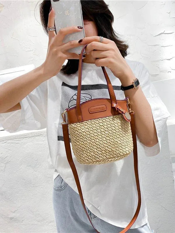 summer beach vacation straw crossbody bag