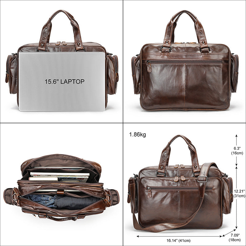 Brown Leather Duffle Bag with Laptop Compartment