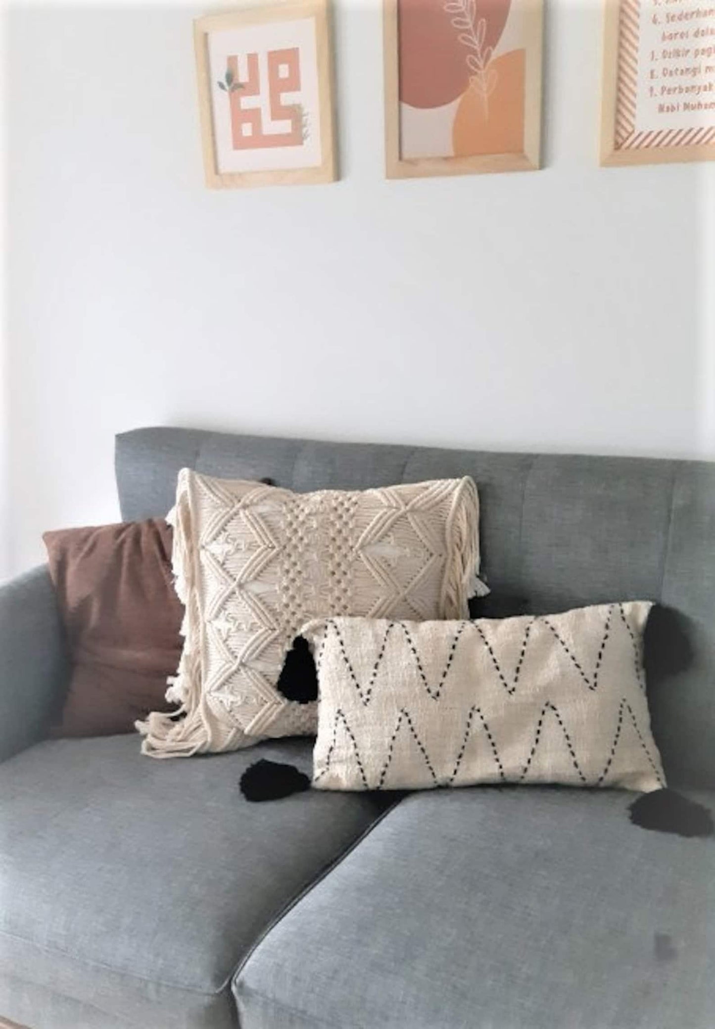 Minimalist Cream Throw Pillow cover with tassels