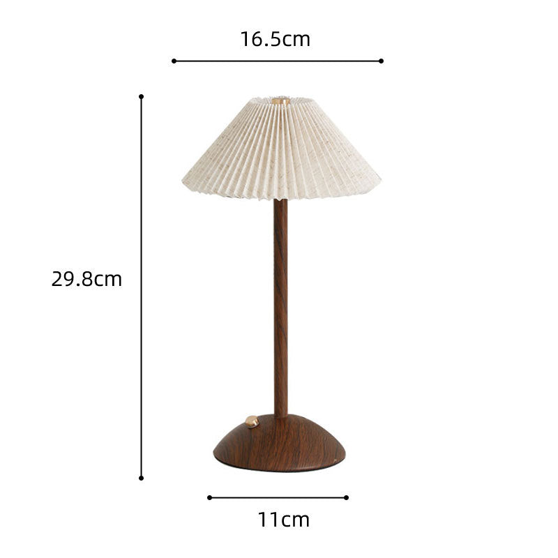 Nordic Pleated Table Lamp Rechargeable LED Wooden Base Bedside Light