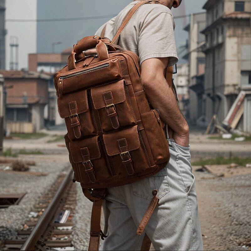 Genuine Leather Travel Office Laptop Backpack