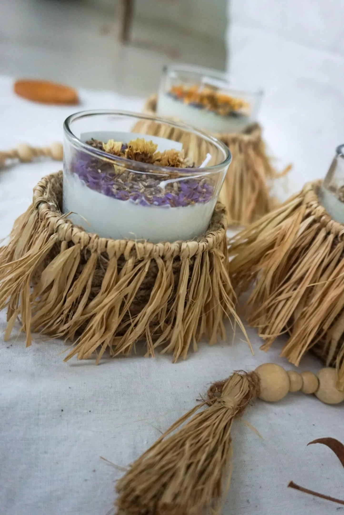 Boho Raffia Crochet candle holder