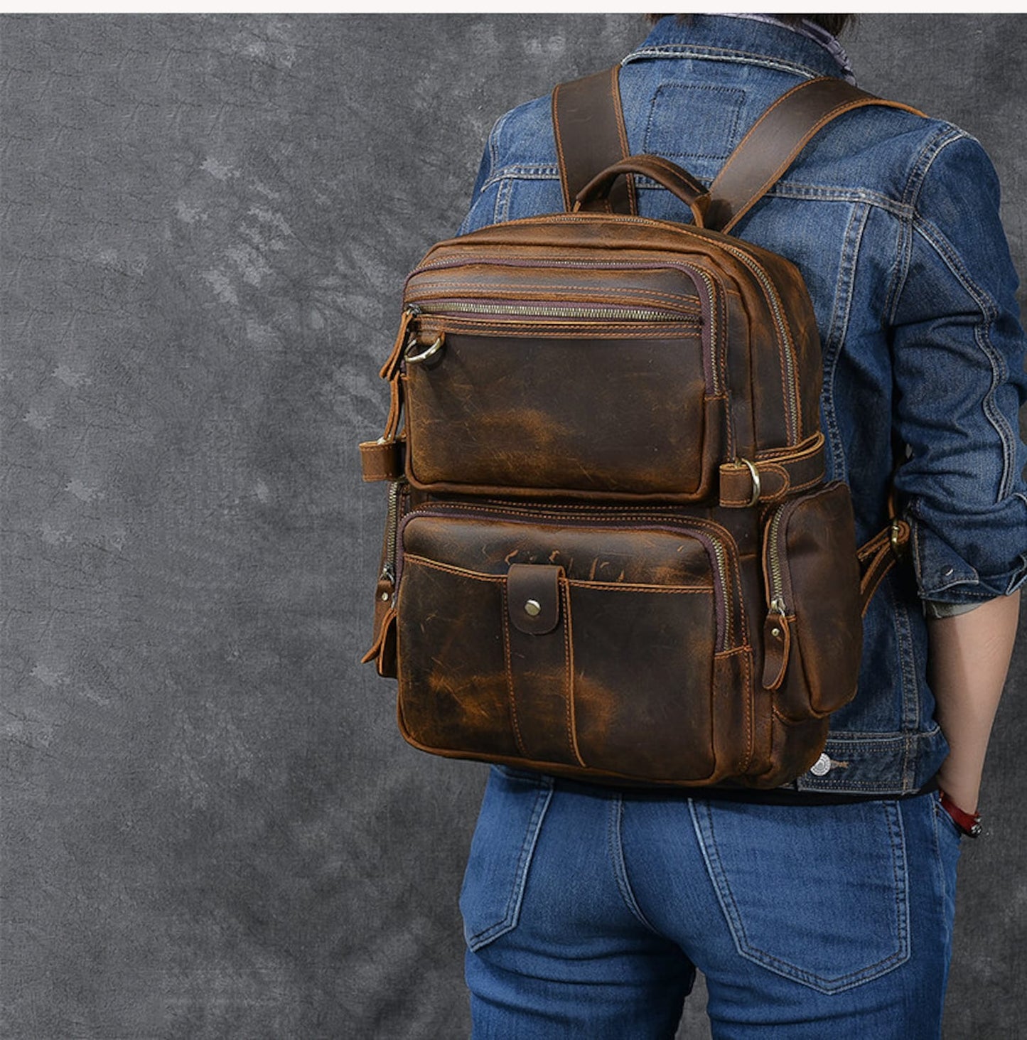 Chestnut Cowhide Leather Backpack