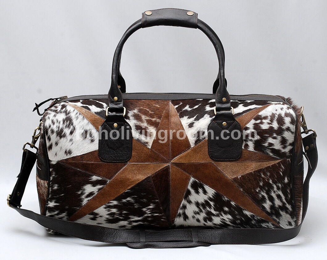 Tricolor Large Cowhide Weekender Bag