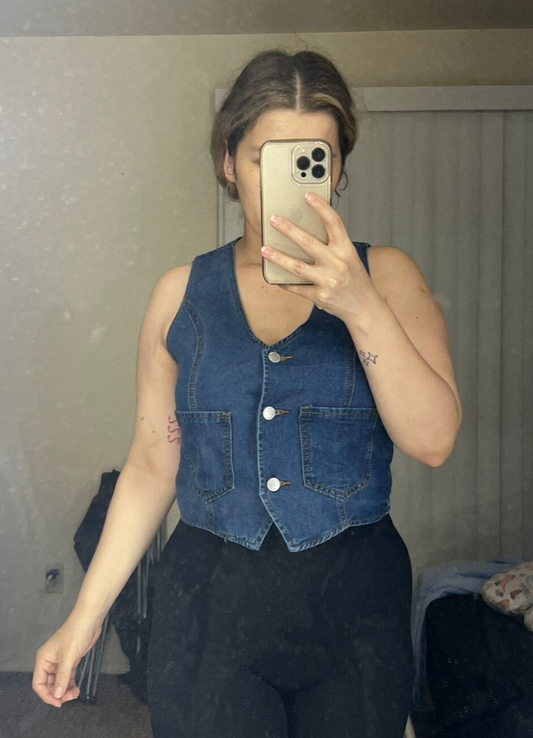 Women Casual Denim Vest With Pockets