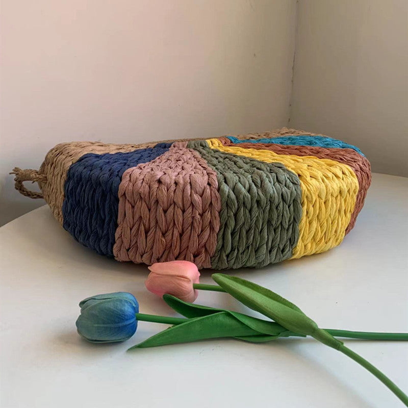Women colorful straw summer beach bag