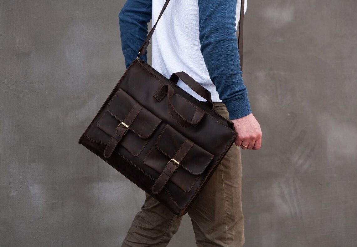 Leather Briefcase Men leather Laptop bag