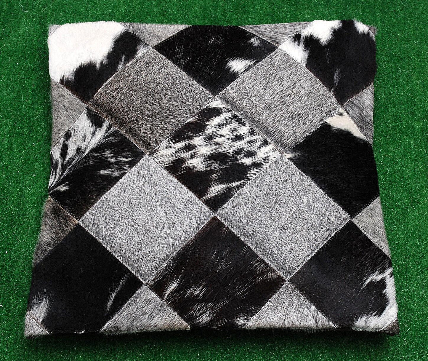 Pair Of Natural Cowhide Pillow Cover In Patchwork