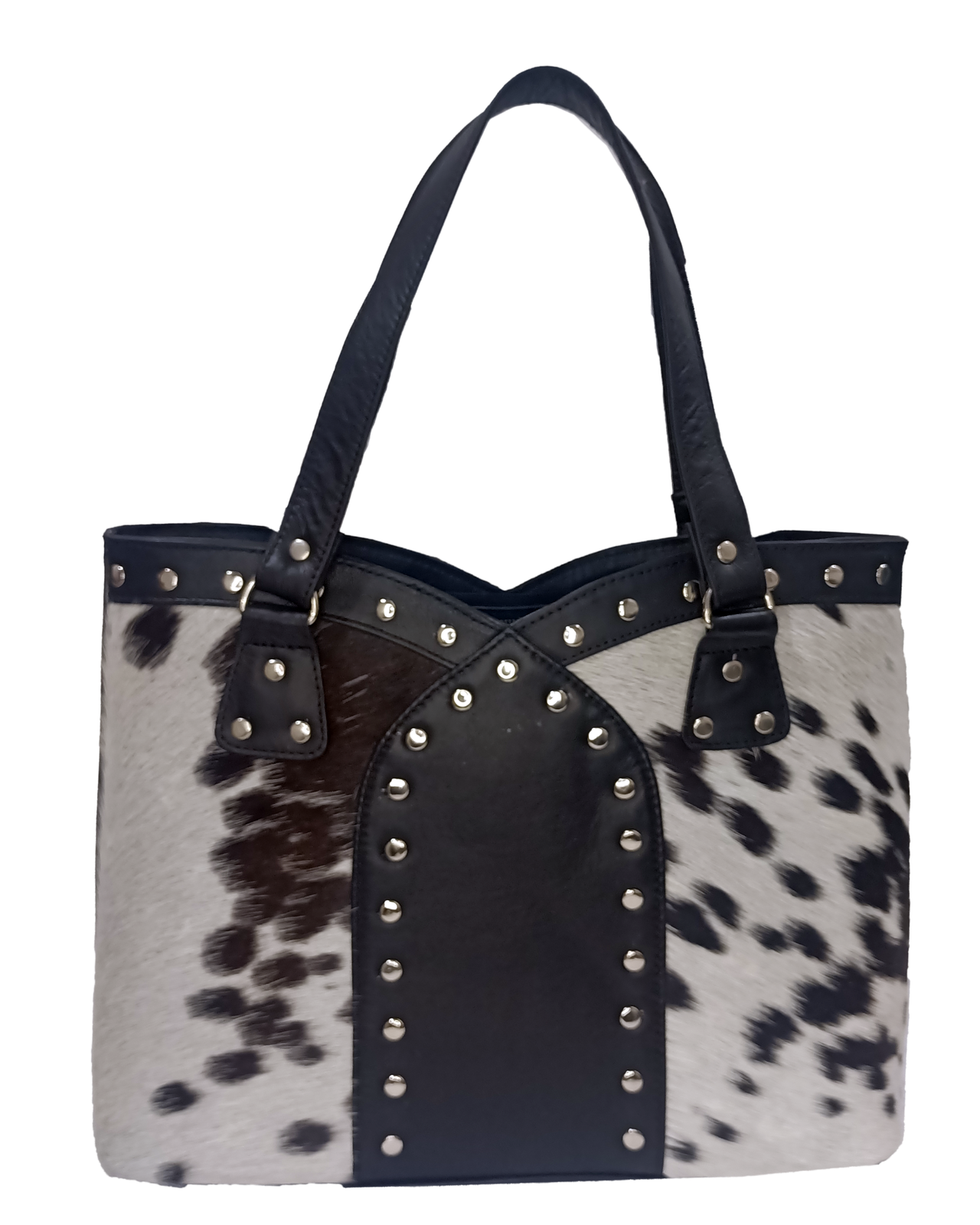 Spotted Black White Cow Skin Fur Tote Purse