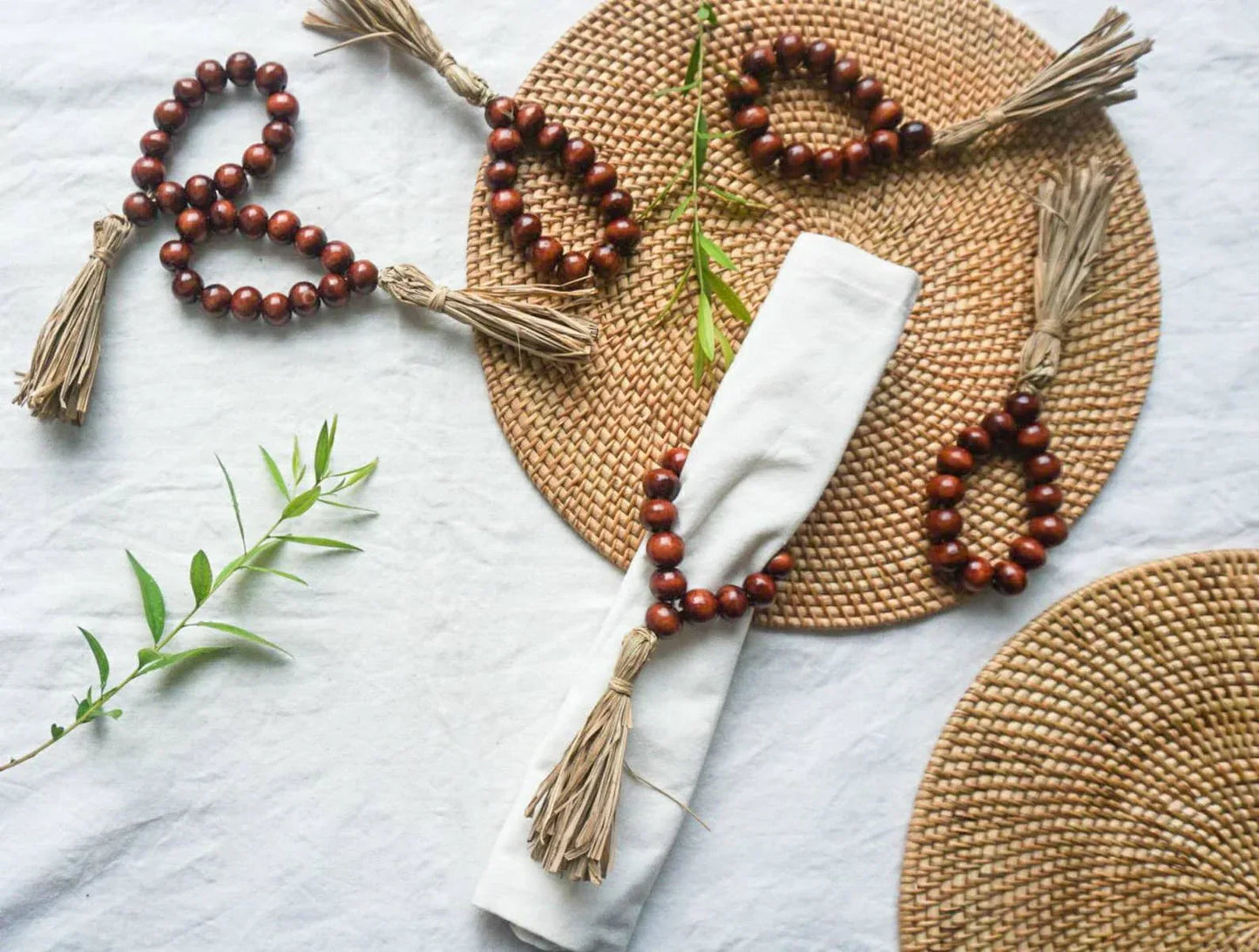 Wood Beaded Rustic Napkin Ring Holder
