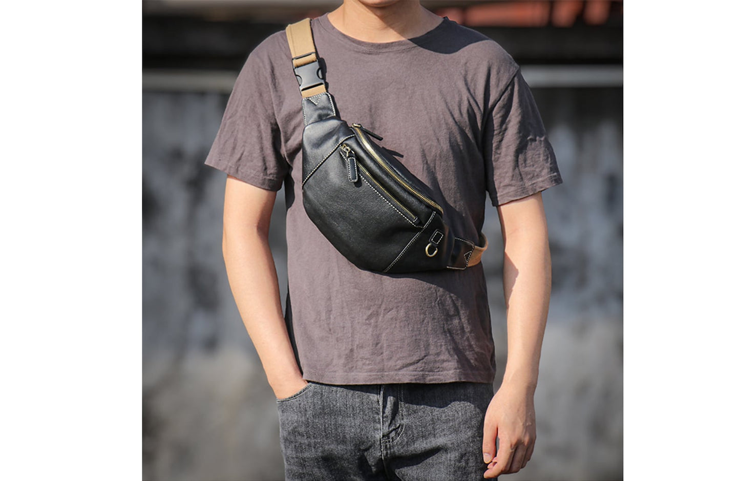 Real Leather Black Crossbody Sling Bag