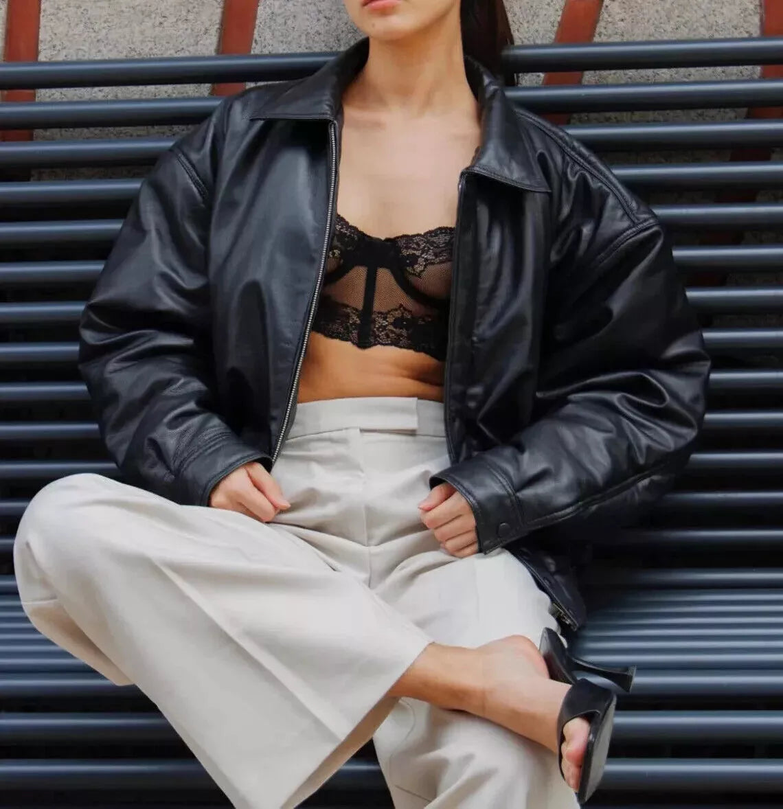 Oversized Women Leather Jacket Bomber