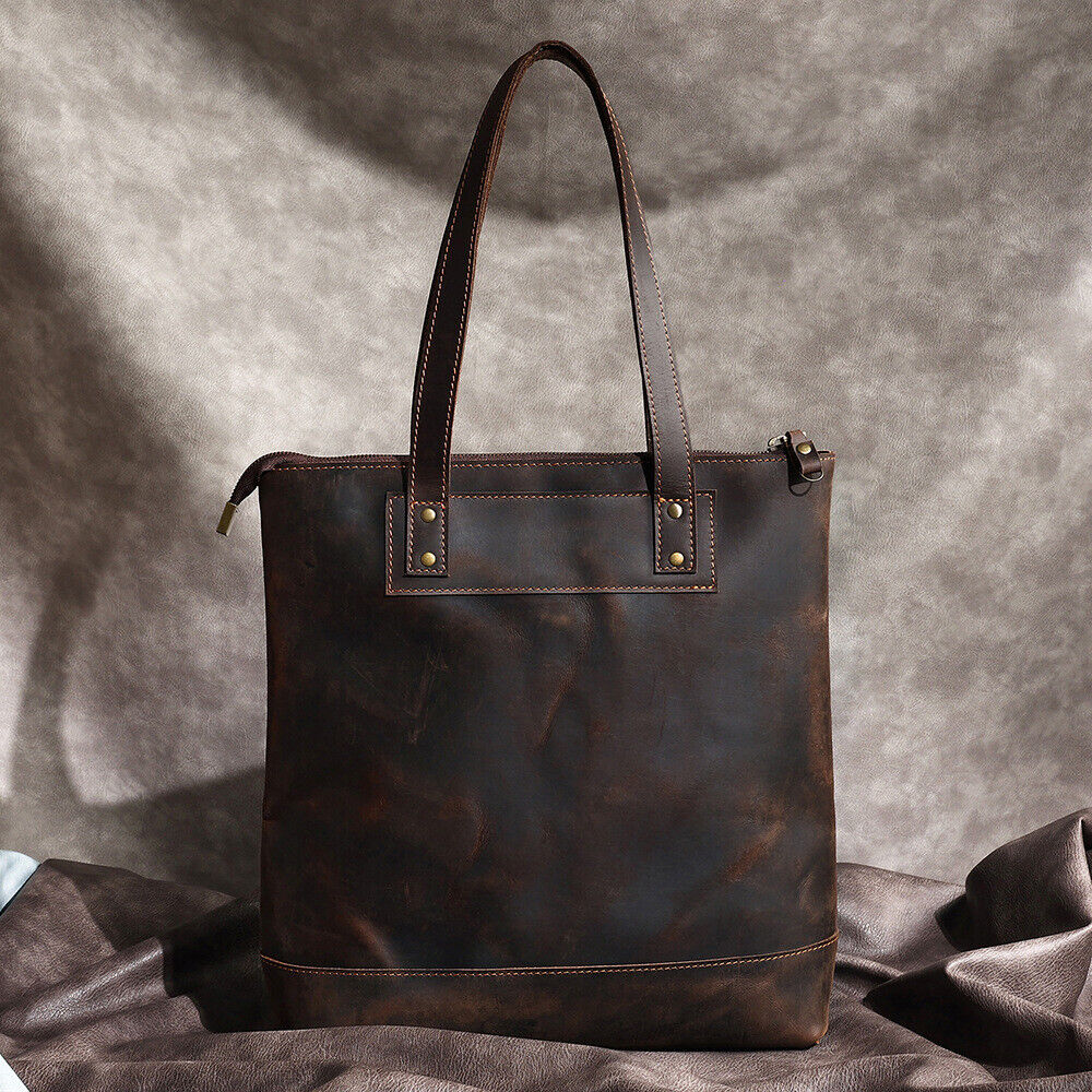Men Crazy Horse Leather Shoulder Tote Bag