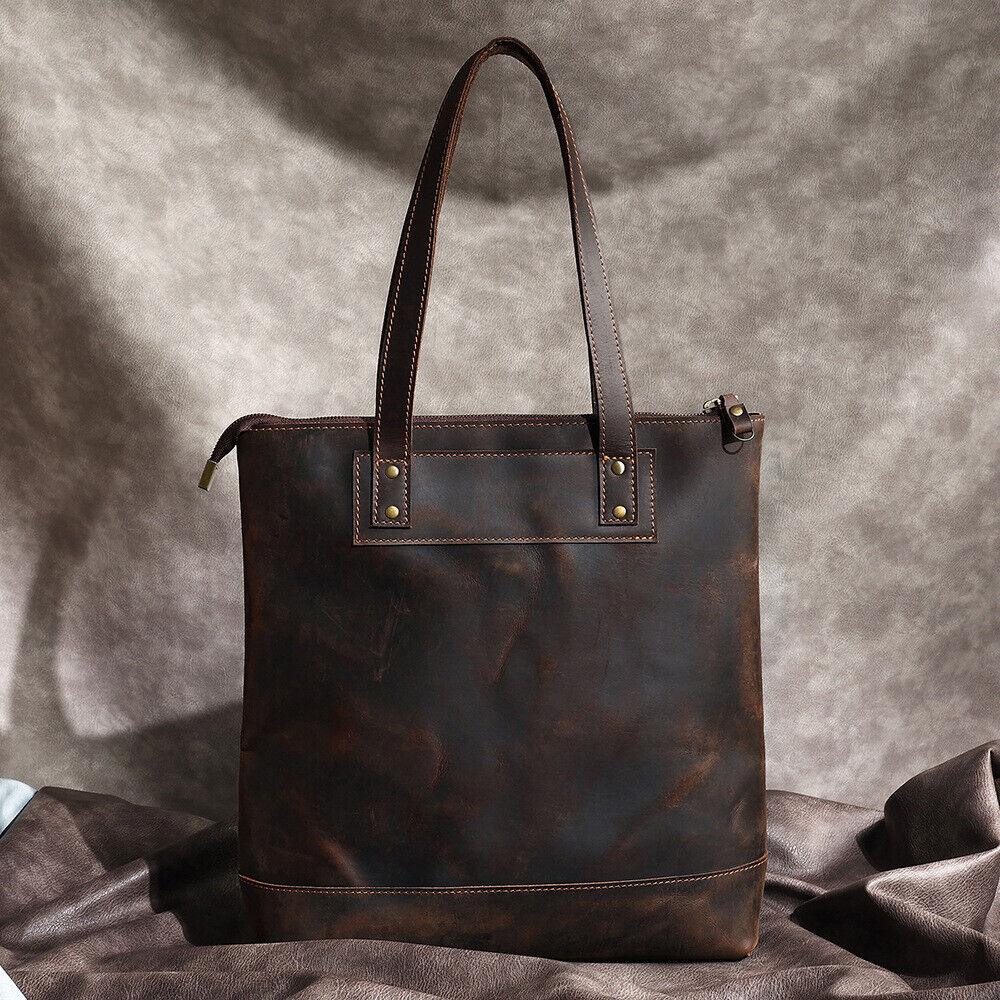Men Crazy Horse Leather Shoulder Tote Bag