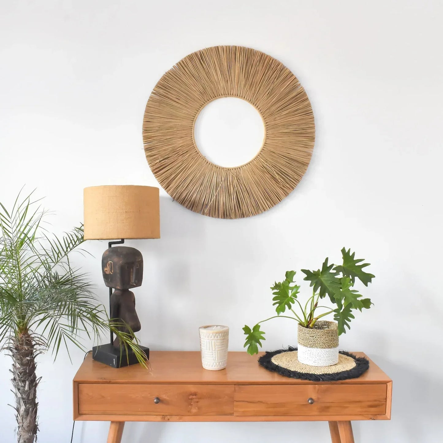 Accent Raffia Seagrass Round Mirror Frame