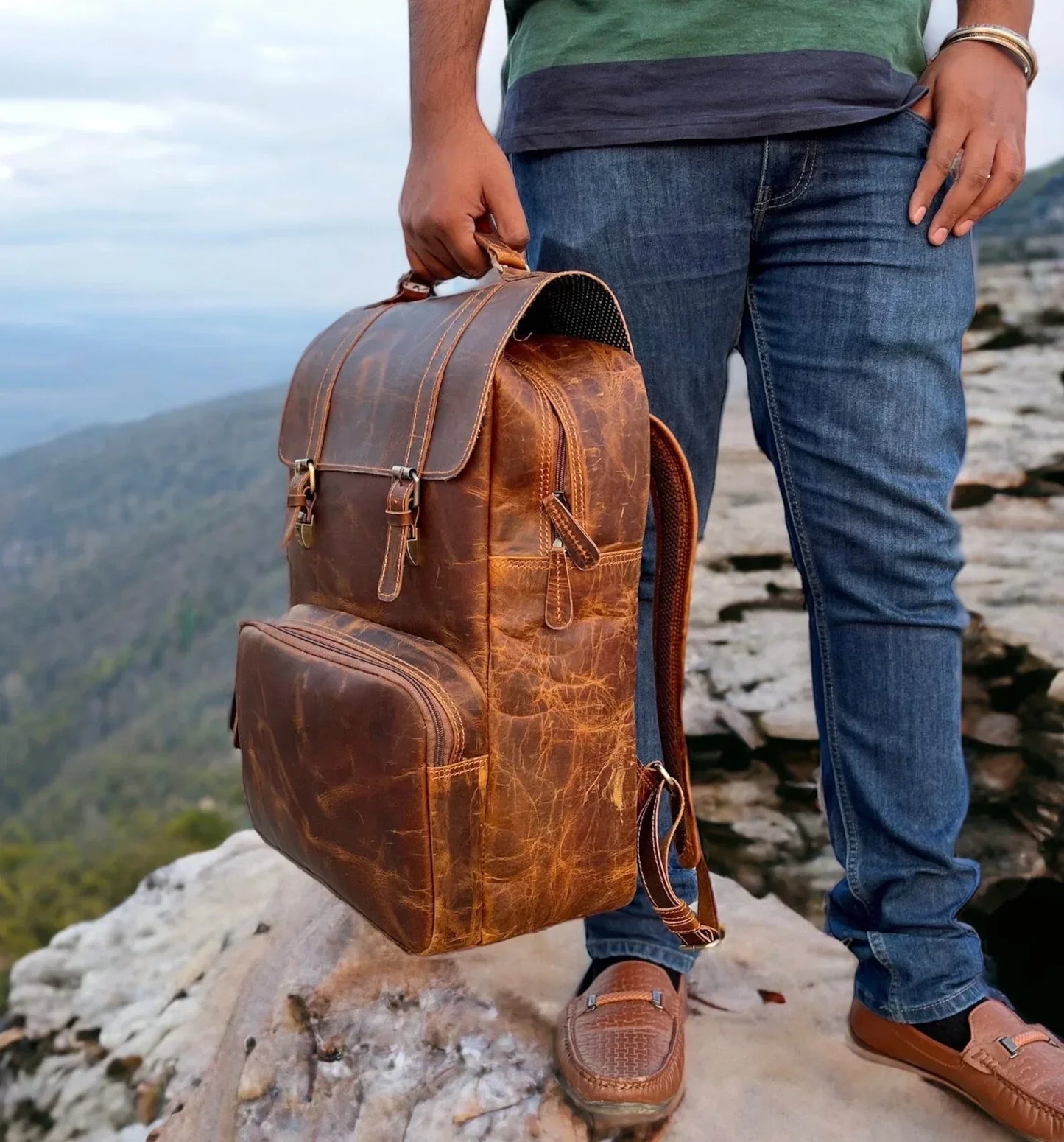 mens cowhide leather backpack