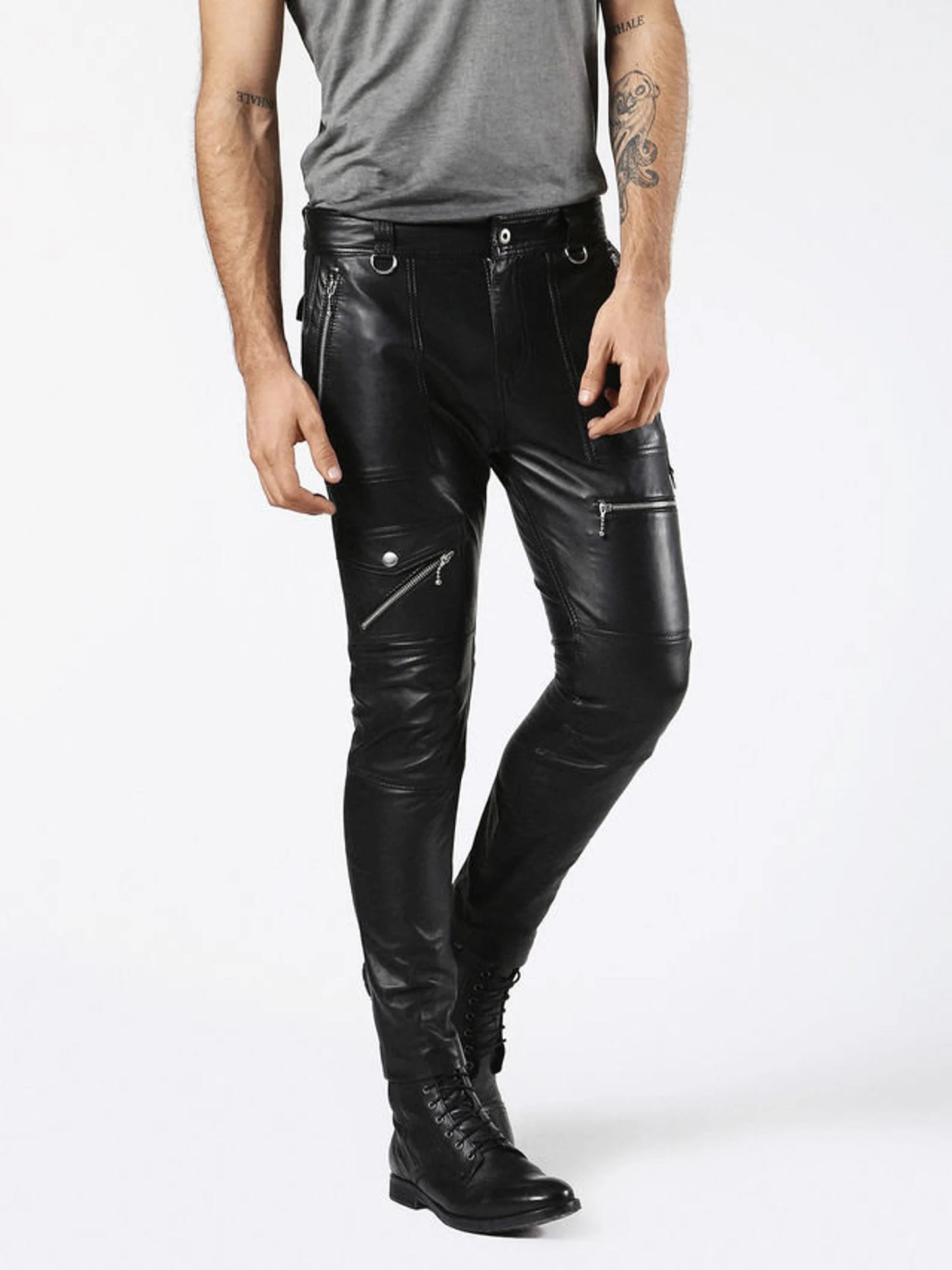 Men's Genuine Leather Biker Pants