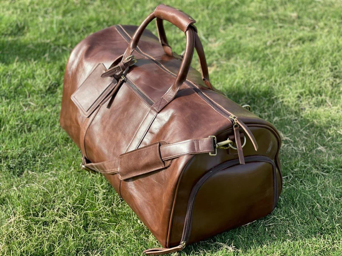 Genuine leather holdall luggage bag Brown