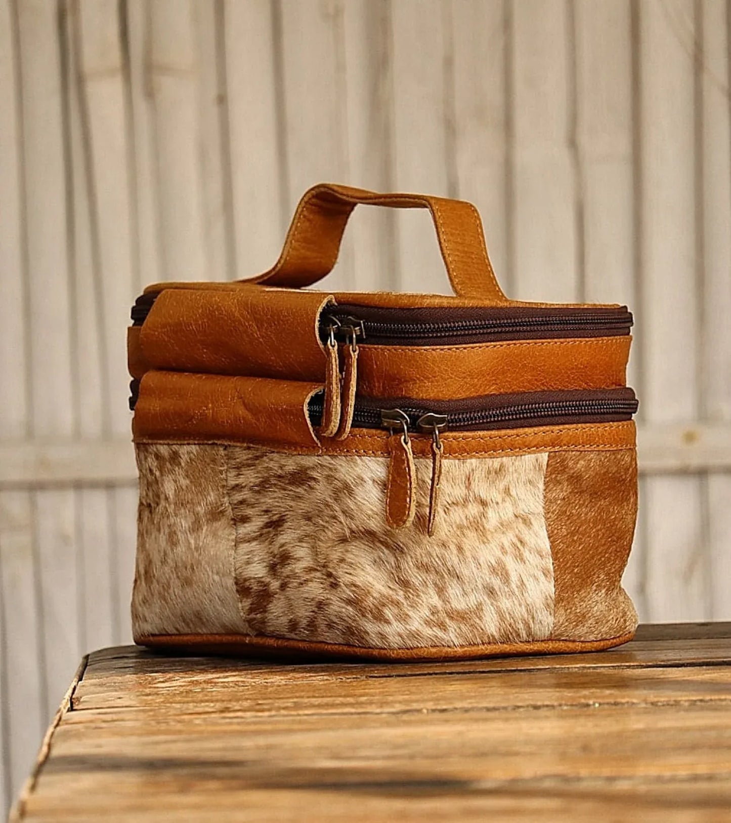 Cowhide vanity make up bag travel kit