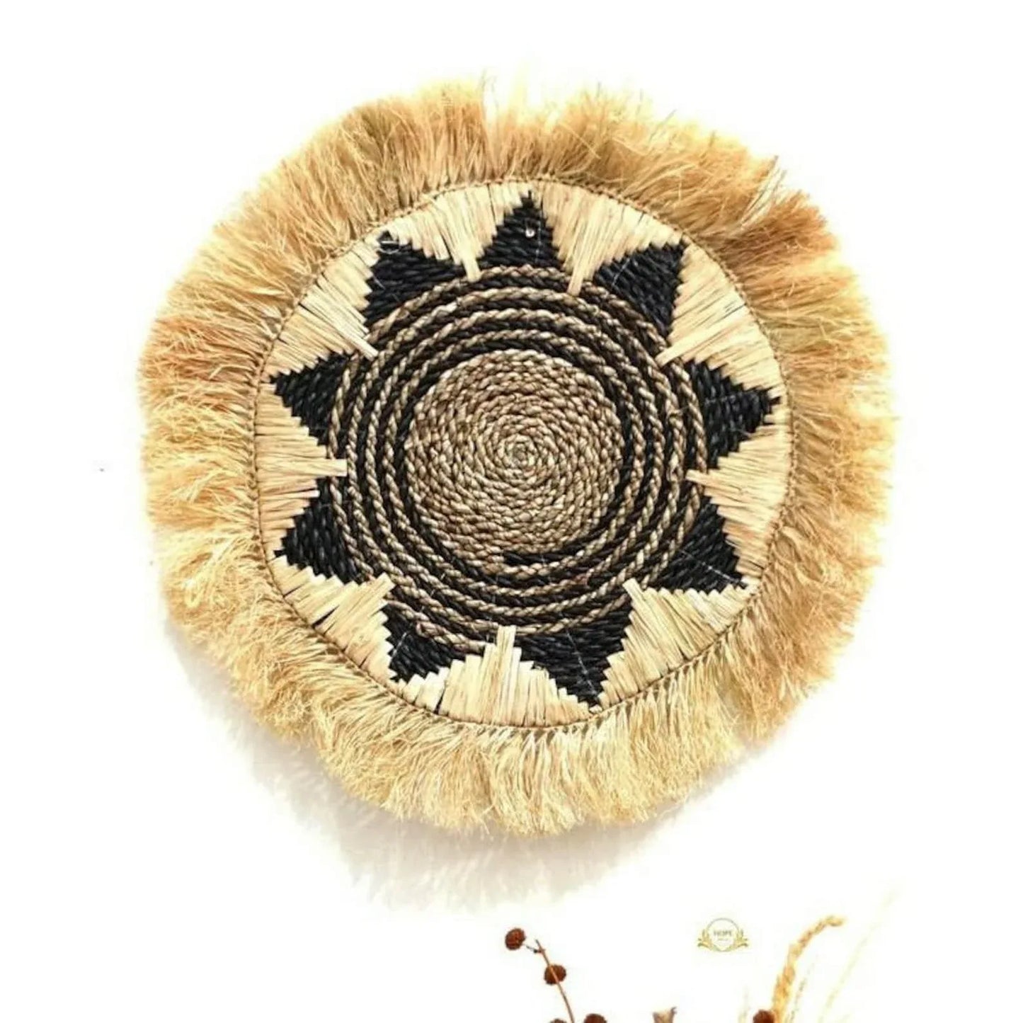 Natural Seagrass Rafifa Black Bohemian Wall Decor