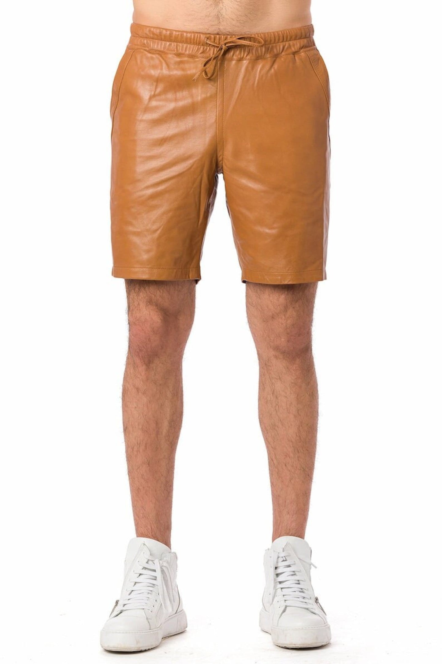 Men Leather Brown Casual Streetwear Shorts