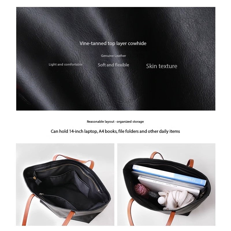 Women’s Genuine Leather Tote Bag With Contrast Handles