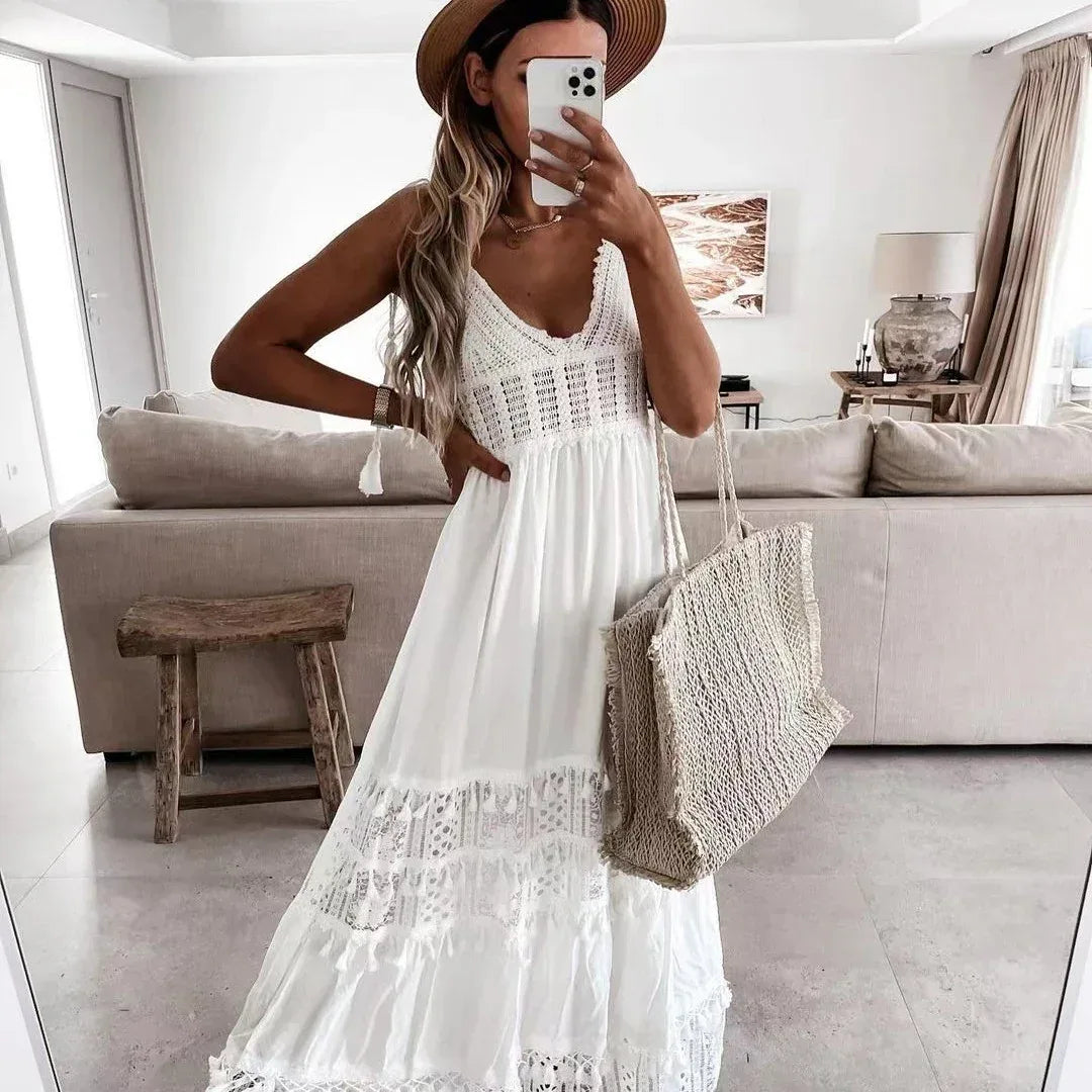 White Crochet Lace Maxi Summer Dress