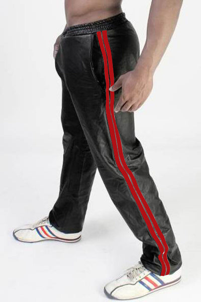 Real Leather Sweatpants With Color Stripes