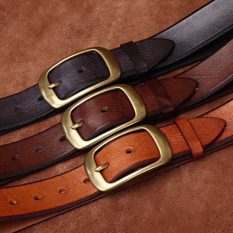 Genuine Leather Belt for Men Brass Buckle