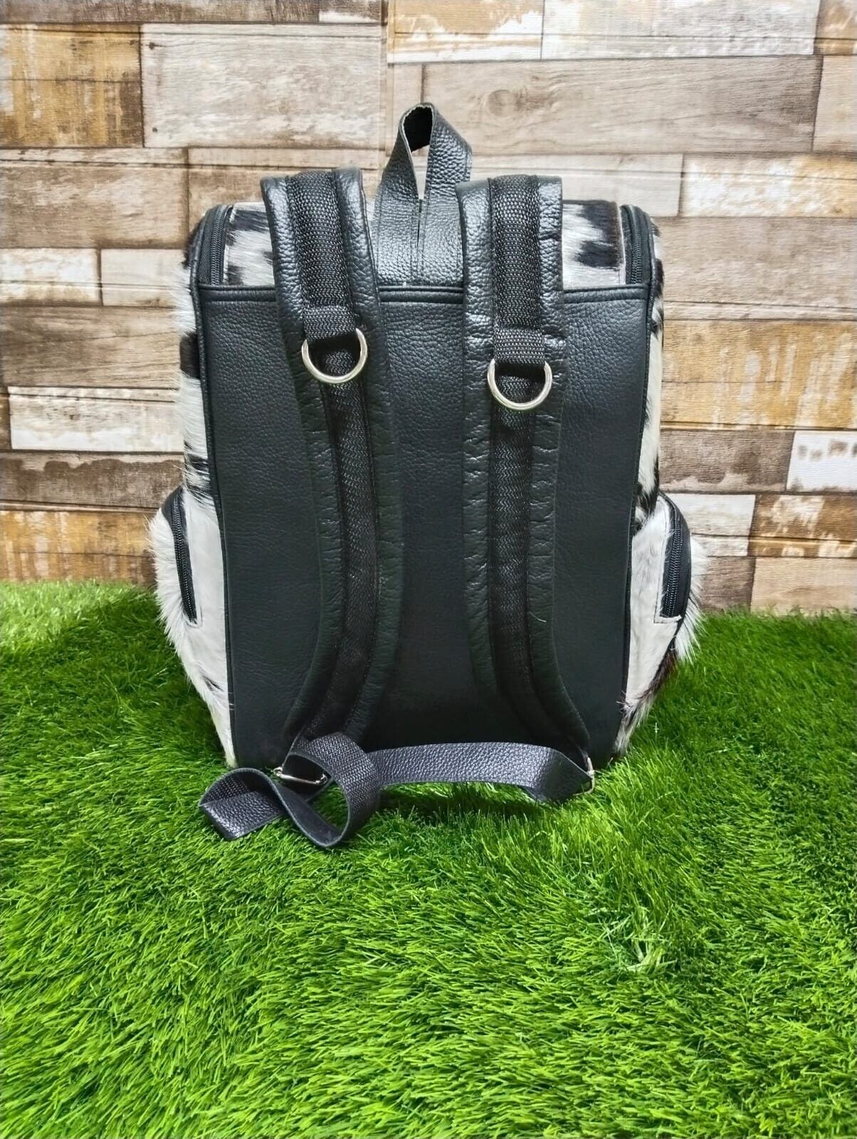 Natural Black White Cowhide Backpack